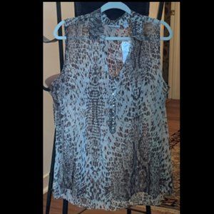 NY & Co Grey & Black Sleeveless Animal Print Button Front Blouse XL NWT